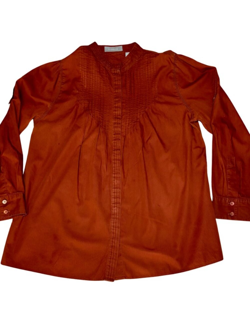 Liz Claiborne Women's Blouse Size 1X Rust Orange Pleated Roll Tab Sleeve Button - Picture 3 of 8